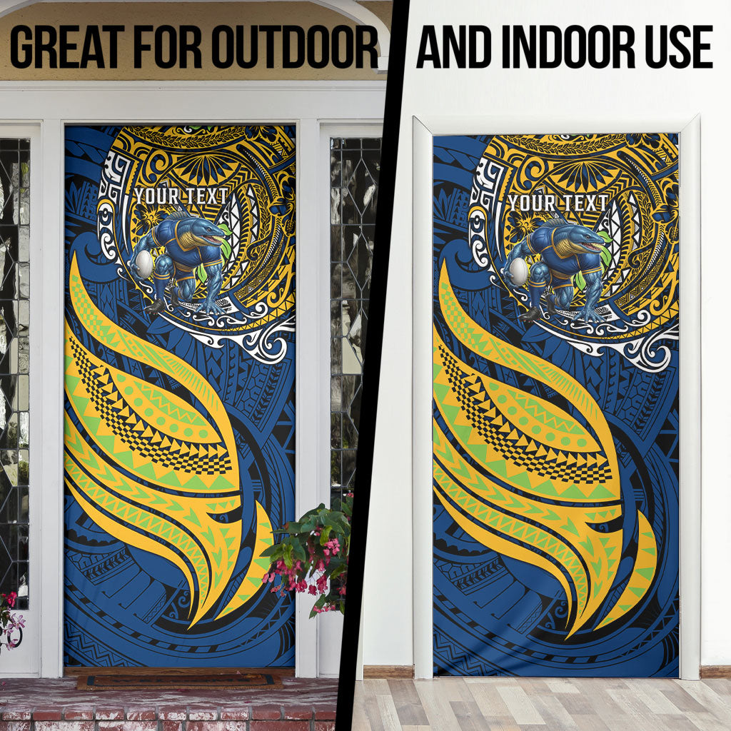 Personalised Parramatta Eels Door Cover Polynesian Tribal Art Style With Muscular Eel Mascot