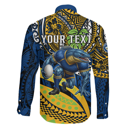 Personalised Parramatta Eels Family Matching Long Sleeve Bodycon Dress and Hawaiian Shirt Polynesian Tribal Art Style With Muscular Eel Mascot