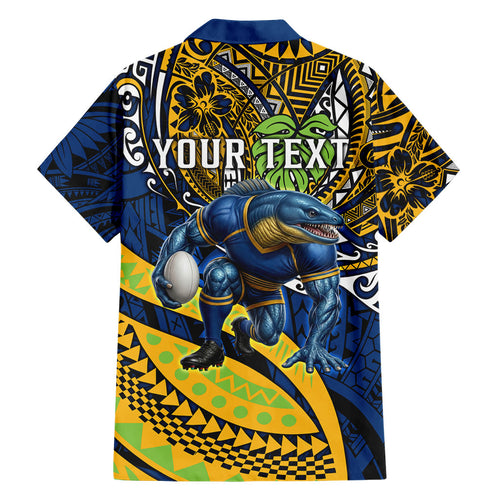 Personalised Parramatta Eels Family Matching Mermaid Dress and Hawaiian Shirt Polynesian Tribal Art Style With Muscular Eel Mascot