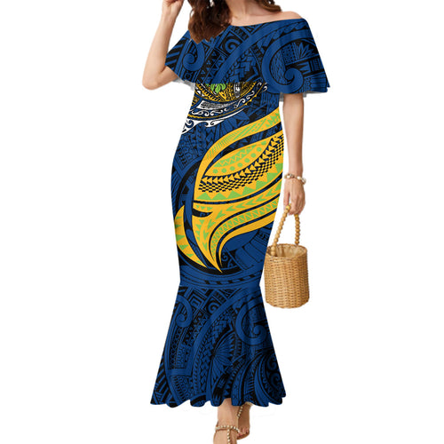 Personalised Parramatta Eels Family Matching Mermaid Dress and Hawaiian Shirt Polynesian Tribal Art Style With Muscular Eel Mascot