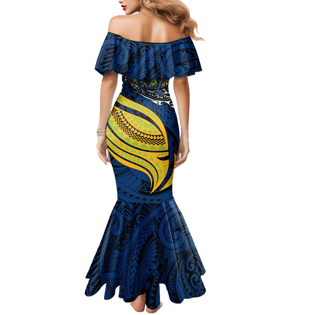 Personalised Parramatta Eels Family Matching Mermaid Dress and Hawaiian Shirt Polynesian Tribal Art Style With Muscular Eel Mascot