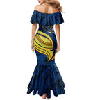 Personalised Parramatta Eels Family Matching Mermaid Dress and Hawaiian Shirt Polynesian Tribal Art Style With Muscular Eel Mascot