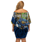 Personalised Parramatta Eels Family Matching Off Shoulder Short Dress and Hawaiian Shirt Polynesian Tribal Art Style With Muscular Eel Mascot