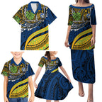 Personalised Parramatta Eels Family Matching Puletasi and Hawaiian Shirt Polynesian Tribal Art Style With Muscular Eel Mascot
