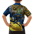 Personalised Parramatta Eels Family Matching Puletasi and Hawaiian Shirt Polynesian Tribal Art Style With Muscular Eel Mascot