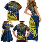 Personalised Parramatta Eels Family Matching Short Sleeve Bodycon Dress and Hawaiian Shirt Polynesian Tribal Art Style With Muscular Eel Mascot