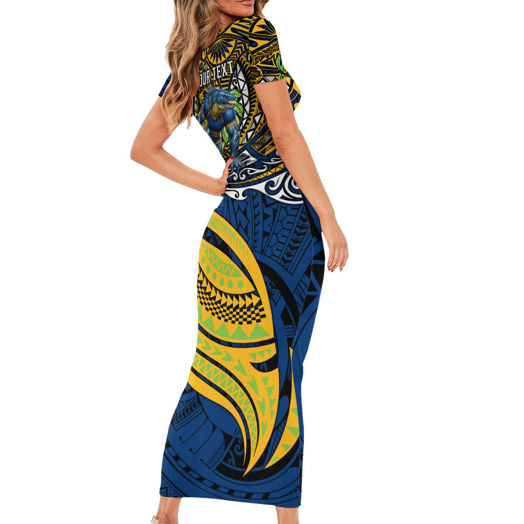 Personalised Parramatta Eels Family Matching Short Sleeve Bodycon Dress and Hawaiian Shirt Polynesian Tribal Art Style With Muscular Eel Mascot