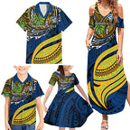 Personalised Parramatta Eels Family Matching Summer Maxi Dress and Hawaiian Shirt Polynesian Tribal Art Style With Muscular Eel Mascot