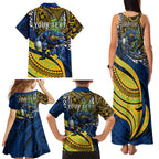 Personalised Parramatta Eels Family Matching Tank Maxi Dress and Hawaiian Shirt Polynesian Tribal Art Style With Muscular Eel Mascot