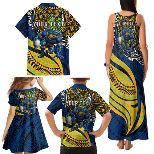 Personalised Parramatta Eels Family Matching Tank Maxi Dress and Hawaiian Shirt Polynesian Tribal Art Style With Muscular Eel Mascot