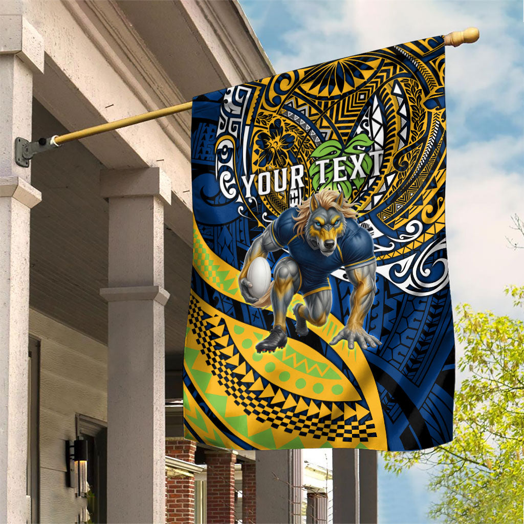 Personalised Parramatta Eels Garden Flag Polynesian Tribal Art Style With Muscular Eel Mascot