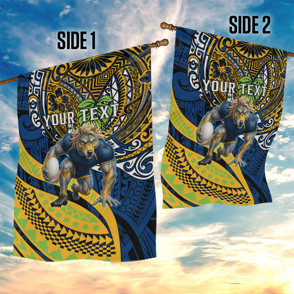 Personalised Parramatta Eels Garden Flag Polynesian Tribal Art Style With Muscular Eel Mascot