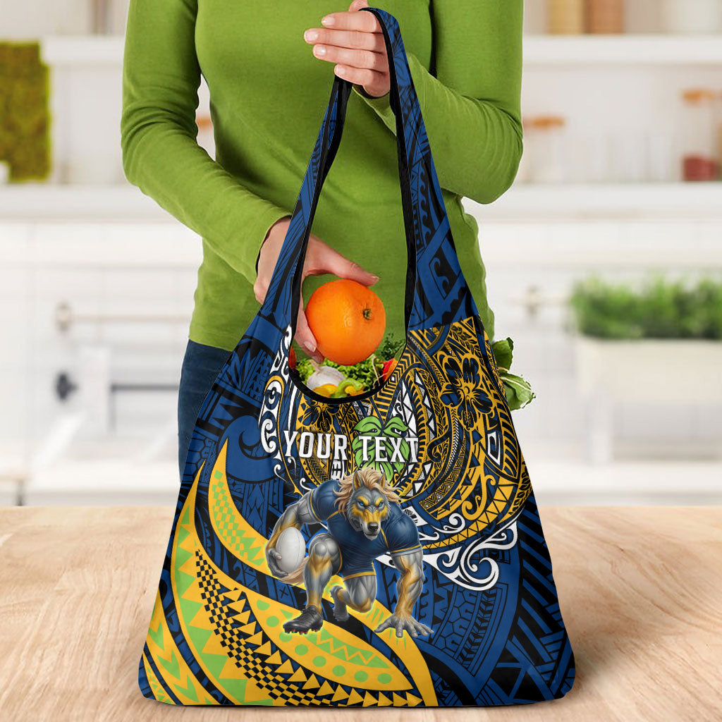 Personalised Parramatta Eels Grocery Bag Polynesian Tribal Art Style With Muscular Eel Mascot