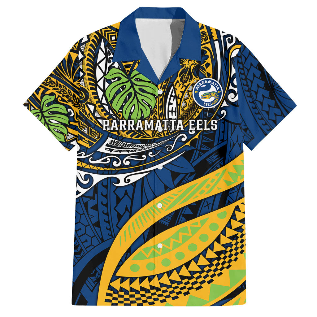 Personalised Parramatta Eels Hawaiian Shirt Polynesian Tribal Art Style With Muscular Eel Mascot
