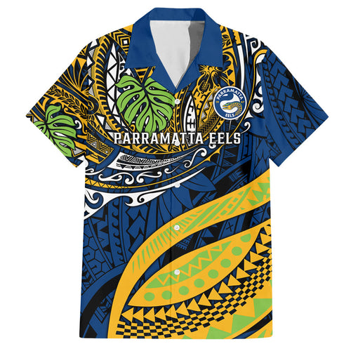 Personalised Parramatta Eels Hawaiian Shirt Polynesian Tribal Art Style With Muscular Eel Mascot