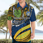Personalised Parramatta Eels Hawaiian Shirt Polynesian Tribal Art Style With Muscular Eel Mascot