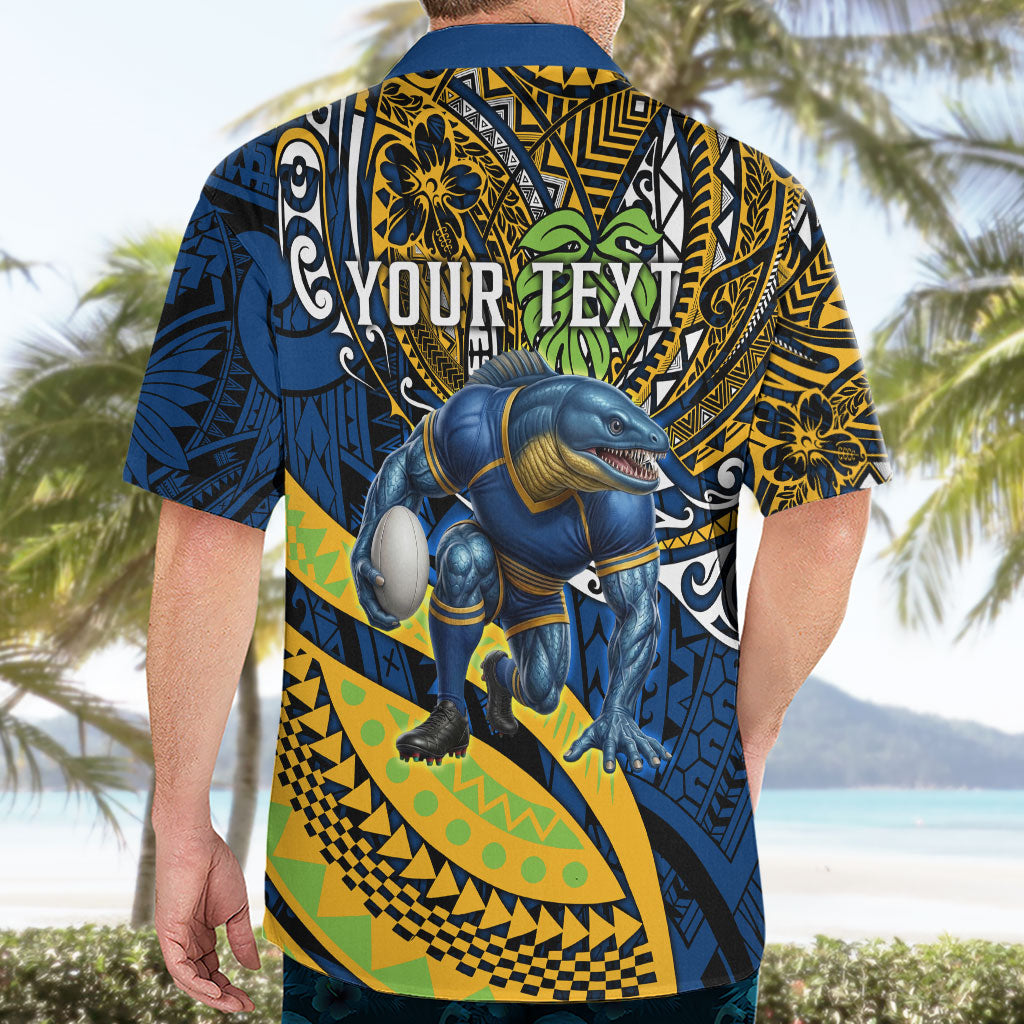 Personalised Parramatta Eels Hawaiian Shirt Polynesian Tribal Art Style With Muscular Eel Mascot