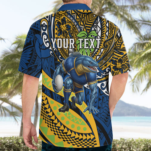 Personalised Parramatta Eels Hawaiian Shirt Polynesian Tribal Art Style With Muscular Eel Mascot