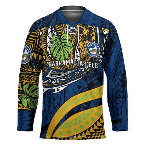 Personalised Parramatta Eels Hockey Jersey Polynesian Tribal Art Style With Muscular Eel Mascot