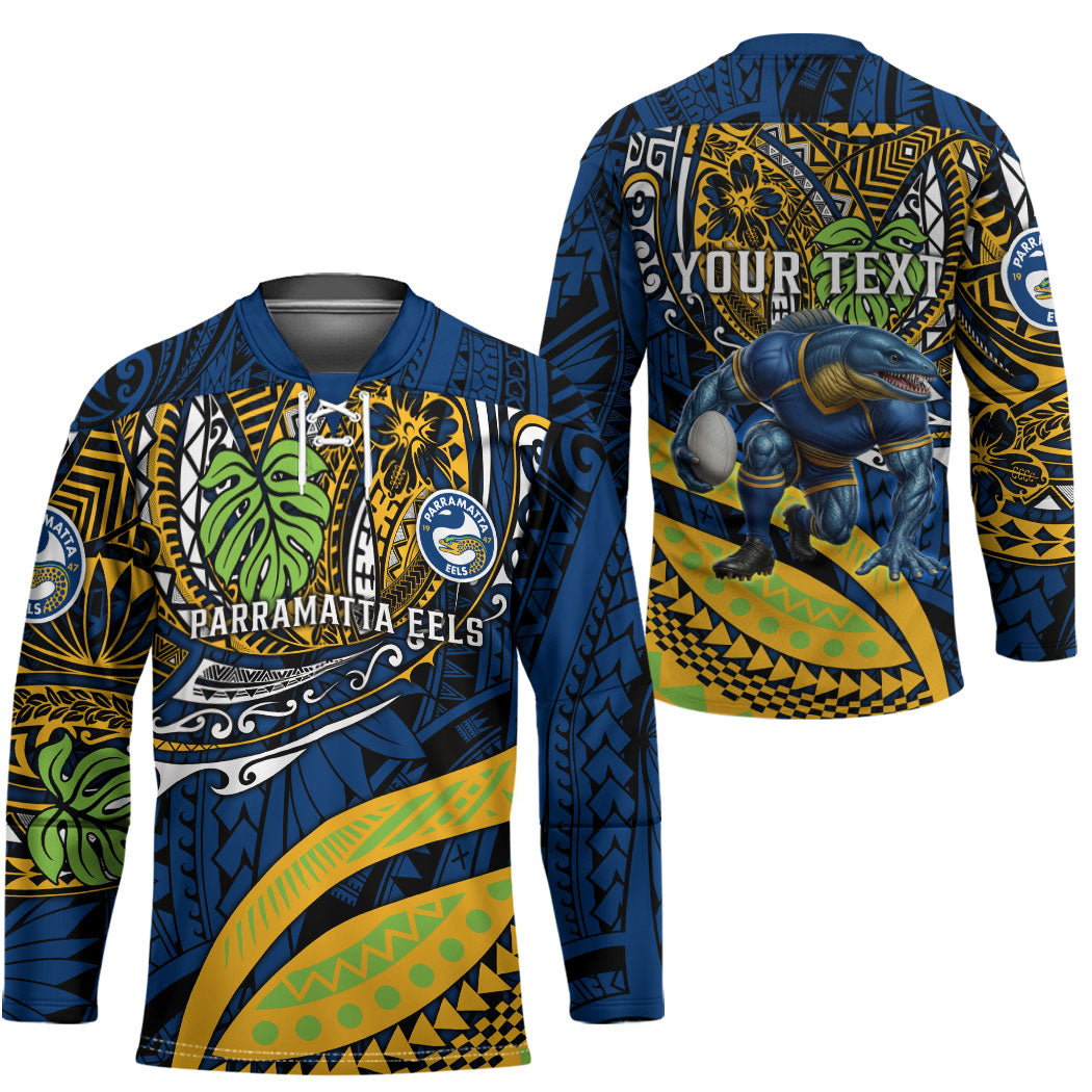 Personalised Parramatta Eels Hockey Jersey Polynesian Tribal Art Style With Muscular Eel Mascot