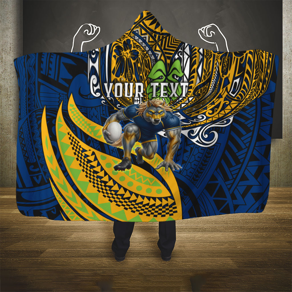 Personalised Parramatta Eels Hooded Blanket Polynesian Tribal Art Style With Muscular Eel Mascot