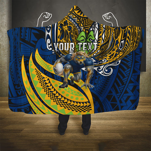 Personalised Parramatta Eels Hooded Blanket Polynesian Tribal Art Style With Muscular Eel Mascot