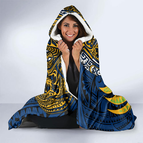 Personalised Parramatta Eels Hooded Blanket Polynesian Tribal Art Style With Muscular Eel Mascot