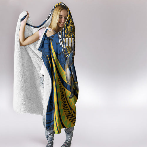 Personalised Parramatta Eels Hooded Blanket Polynesian Tribal Art Style With Muscular Eel Mascot