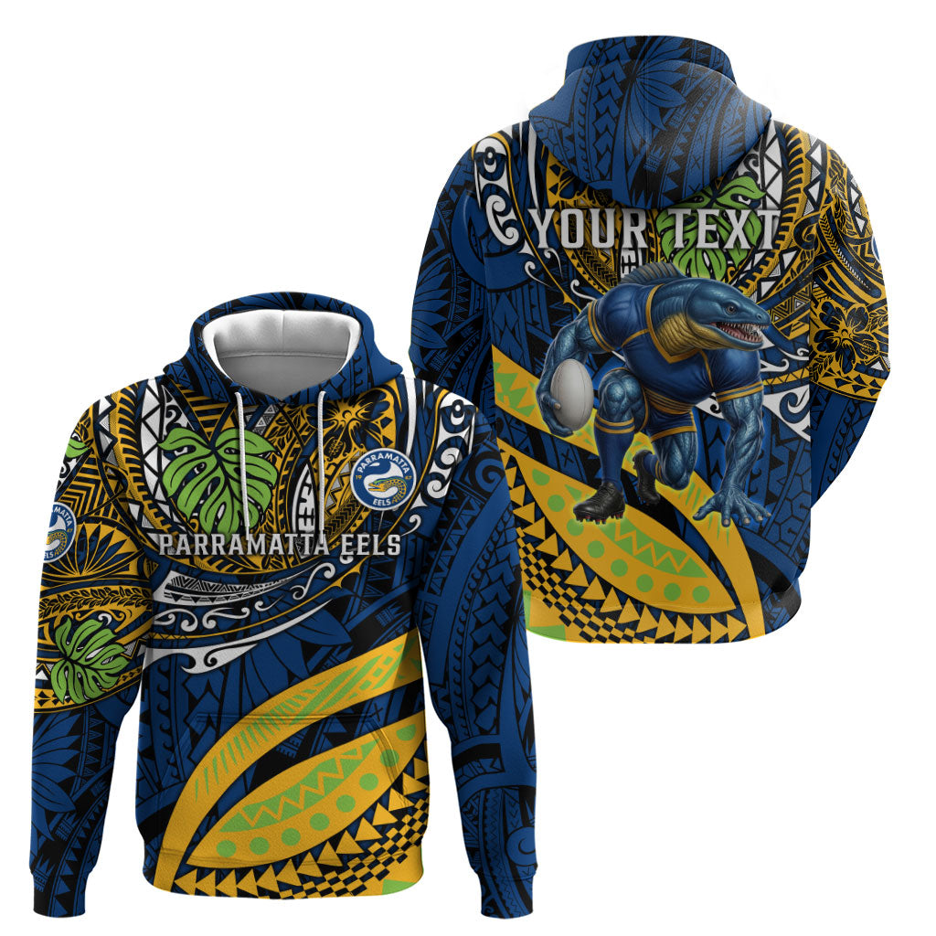Personalised Parramatta Eels Hoodie Polynesian Tribal Art Style With Muscular Eel Mascot
