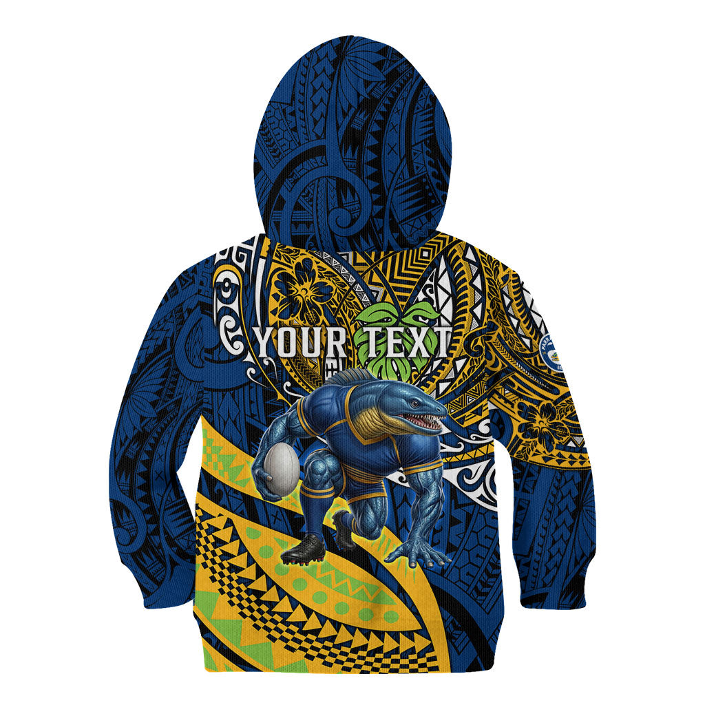 Personalised Parramatta Eels Kid Hoodie Polynesian Tribal Art Style With Muscular Eel Mascot