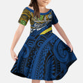Personalised Parramatta Eels Kid Short Sleeve Dress Polynesian Tribal Art Style With Muscular Eel Mascot