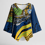 Personalised Parramatta Eels Kimono Sleeve Blouse Polynesian Tribal Art Style With Muscular Eel Mascot