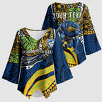 Personalised Parramatta Eels Kimono Sleeve Blouse Polynesian Tribal Art Style With Muscular Eel Mascot