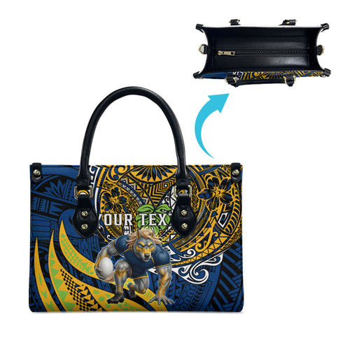 Personalised Parramatta Eels Leather Bag Polynesian Tribal Art Style With Muscular Eel Mascot