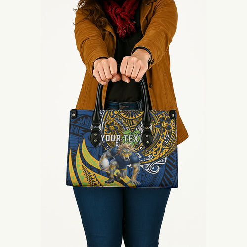 Personalised Parramatta Eels Leather Bag Polynesian Tribal Art Style With Muscular Eel Mascot