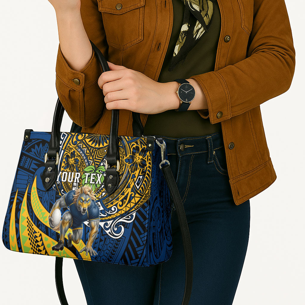 Personalised Parramatta Eels Leather Bag Polynesian Tribal Art Style With Muscular Eel Mascot