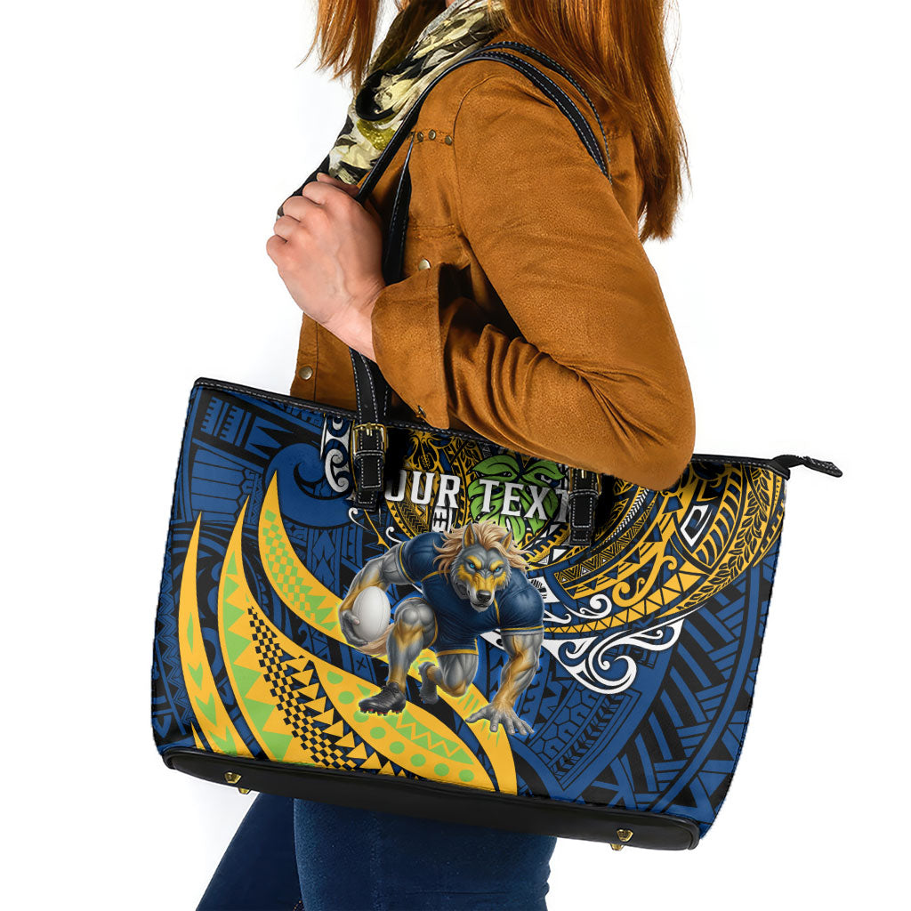 Personalised Parramatta Eels Leather Tote Bag Polynesian Tribal Art Style With Muscular Eel Mascot