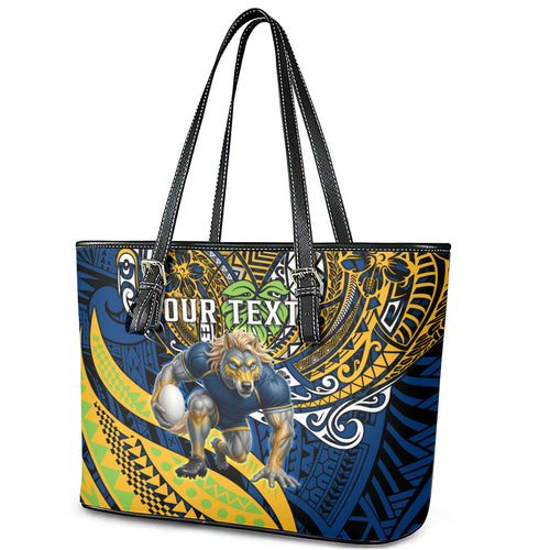 Personalised Parramatta Eels Leather Tote Bag Polynesian Tribal Art Style With Muscular Eel Mascot