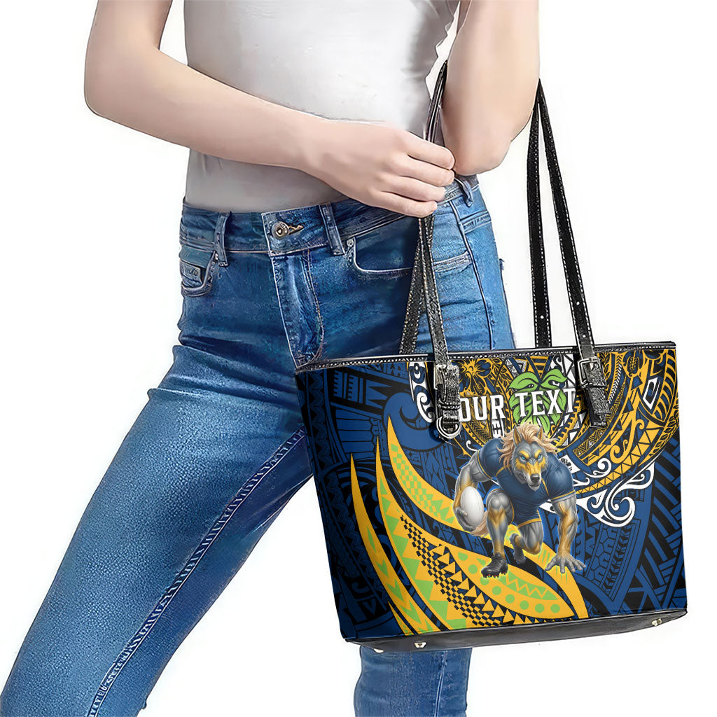 Personalised Parramatta Eels Leather Tote Bag Polynesian Tribal Art Style With Muscular Eel Mascot