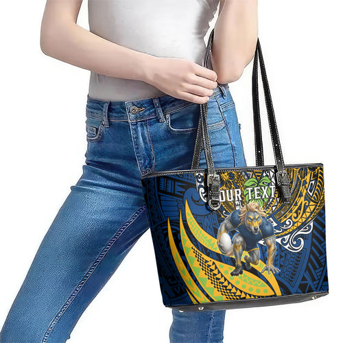 Personalised Parramatta Eels Leather Tote Bag Polynesian Tribal Art Style With Muscular Eel Mascot