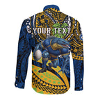 Personalised Parramatta Eels Long Sleeve Button Shirt Polynesian Tribal Art Style With Muscular Eel Mascot