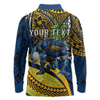 Personalised Parramatta Eels Long Sleeve Polo Shirt Polynesian Tribal Art Style With Muscular Eel Mascot