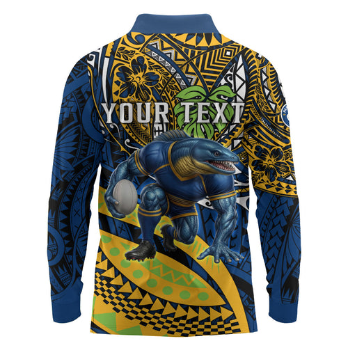 Personalised Parramatta Eels Long Sleeve Polo Shirt Polynesian Tribal Art Style With Muscular Eel Mascot