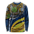 Personalised Parramatta Eels Long Sleeve Shirt Polynesian Tribal Art Style With Muscular Eel Mascot