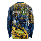Personalised Parramatta Eels Long Sleeve Shirt Polynesian Tribal Art Style With Muscular Eel Mascot
