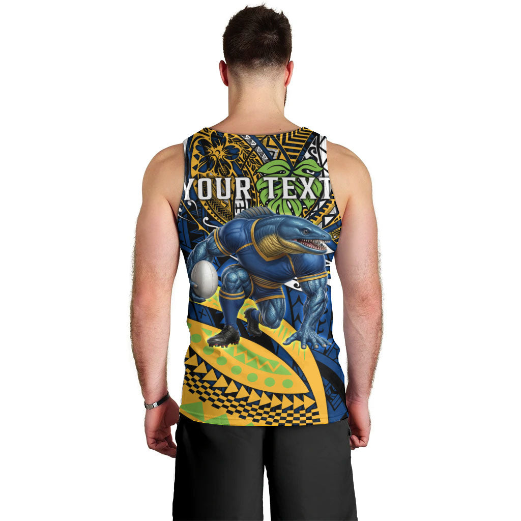 Personalised Parramatta Eels Men Tank Top Polynesian Tribal Art Style With Muscular Eel Mascot