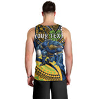 Personalised Parramatta Eels Men Tank Top Polynesian Tribal Art Style With Muscular Eel Mascot