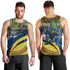 Personalised Parramatta Eels Men Tank Top Polynesian Tribal Art Style With Muscular Eel Mascot
