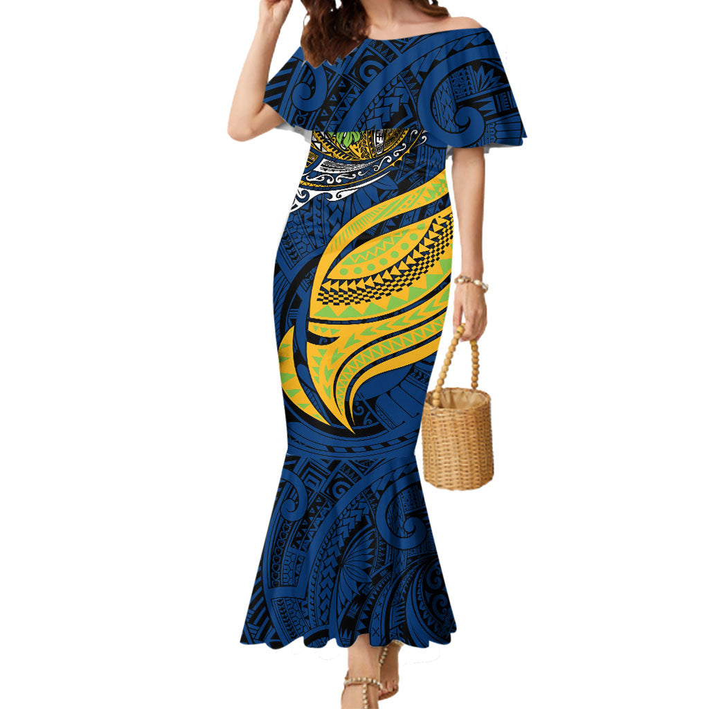 Personalised Parramatta Eels Mermaid Dress Polynesian Tribal Art Style With Muscular Eel Mascot
