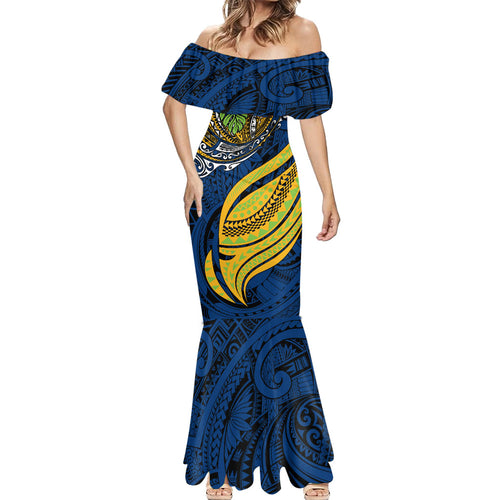 Personalised Parramatta Eels Mermaid Dress Polynesian Tribal Art Style With Muscular Eel Mascot